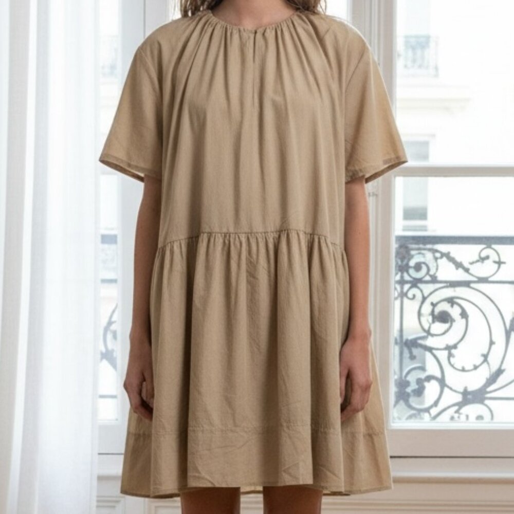 Cos Tan Beige Oversized Tiered Over Knee Short Sleeve Dress Women’s 4